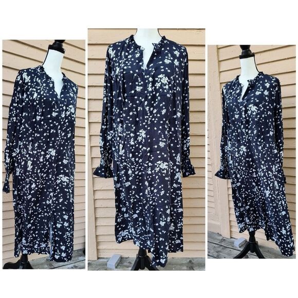 Ellos Navy White Floral Print Midi Dress NWOT Plus Size 20 - Picture 1 of 10